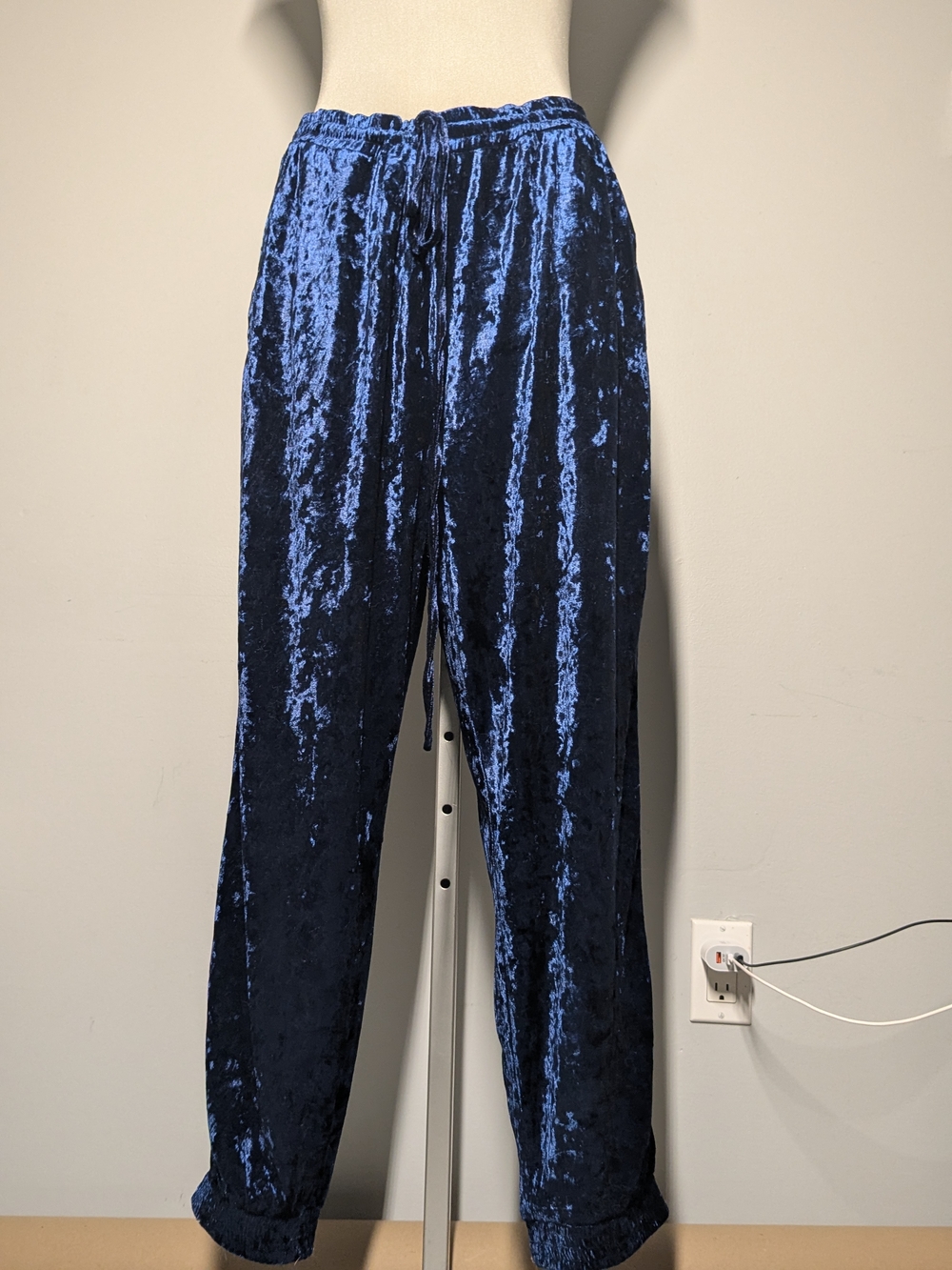 C by One Shimmery Navy Crushed Velvet Pull-On Pants - Picture 6 of 16